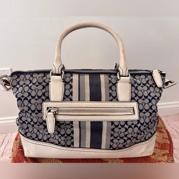 Coach Signature Striped Molly Satchel Denim Color Preowned - Picture 2 of 8